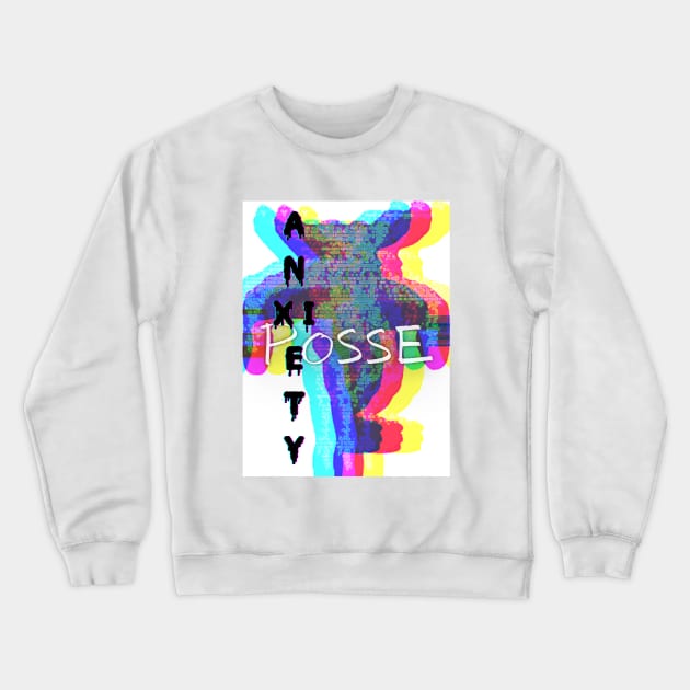 Anxiety Posse Collection-B&W Creature with Red and LIme Lettering Crewneck Sweatshirt by XOXO VENUS